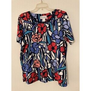 Alfred Dunner Red Blue Floral Blouse Size Medium